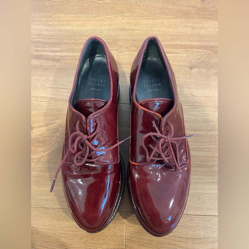 Stuart Weitzman Pipekent Cherry Red Flatform Platform Oxfords, US Women’s Size 7 - Picture 2 of 12